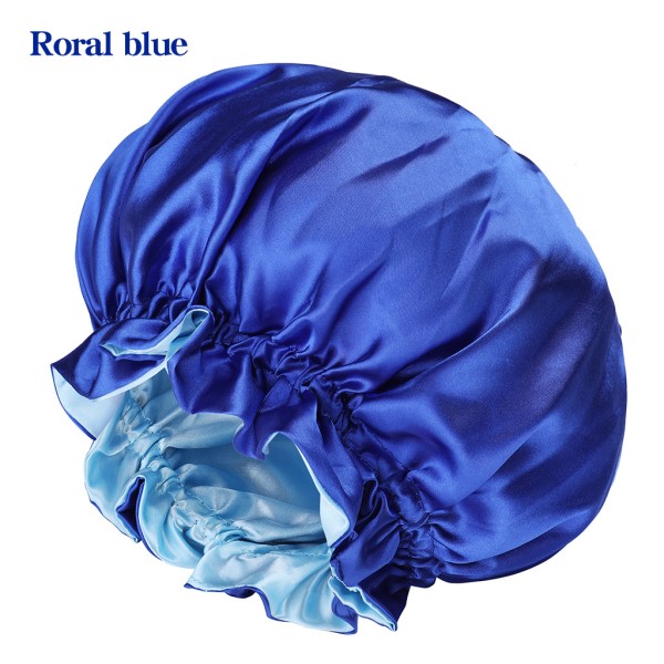 Blå silke hætte til naturligt hår hætter til kvinder, satin hætte til langt hår til at sove, stor kropsindpakning