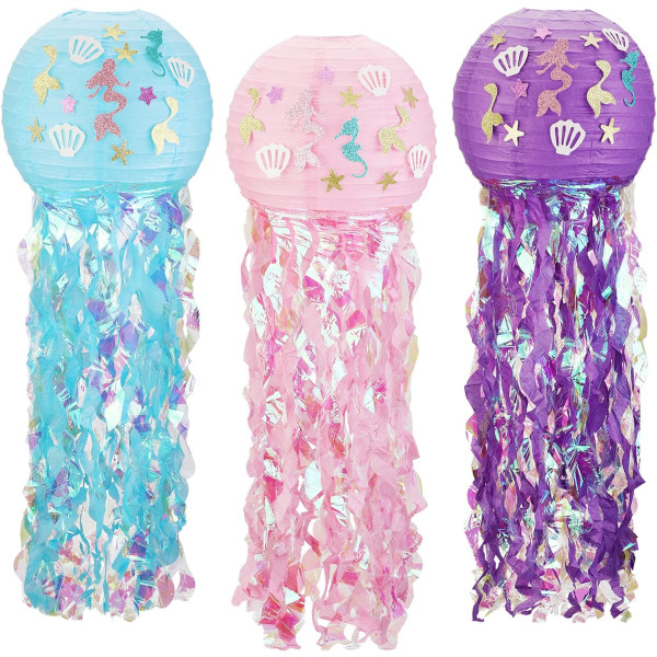 Papirlykter for hengende maneter 3-pack glitterlykter for jenter Bursdagspynt på soverommet