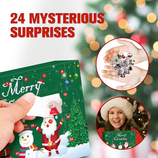 (1 pakke) Julenedtællings-adventskalender, fyldt med 24 solide juleoverraskelser med julearmbånd-tema