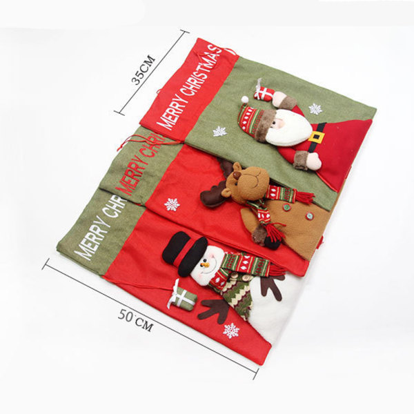 i 3-pak julelærredspose med snøre, julegavepose Slikpose Goody Treat-pose til slikindpakning, julepynt