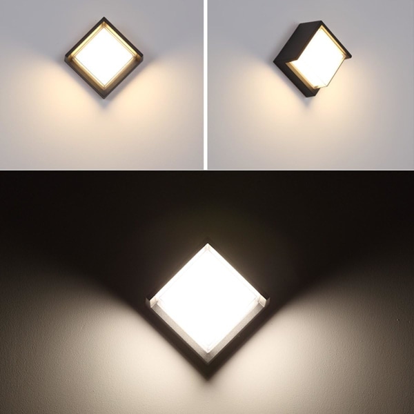 12W LED ulkoseinävalaisin Moderni vedenpitävä vedenpitävä IP65 / alumiini + akryyli / 3000K lämmin valkoinen / LED-seinävalaisin, 16X10CM (neliö)