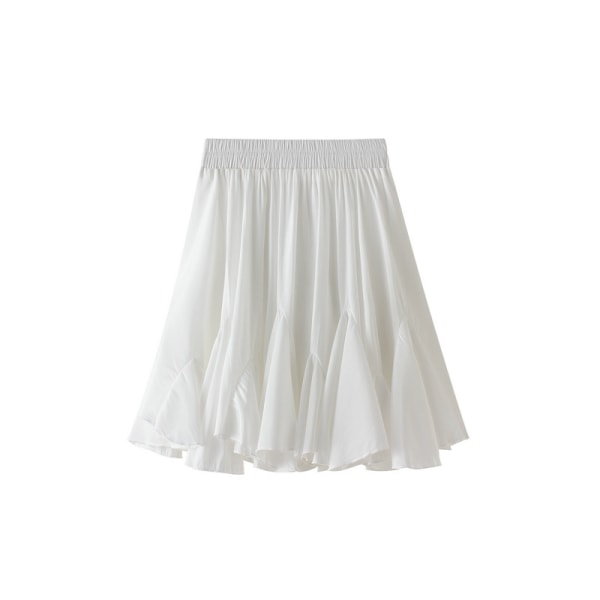 Plisserad kjol för kvinnor Basic Casual , hög midja volang minikjol (vit, en one size)