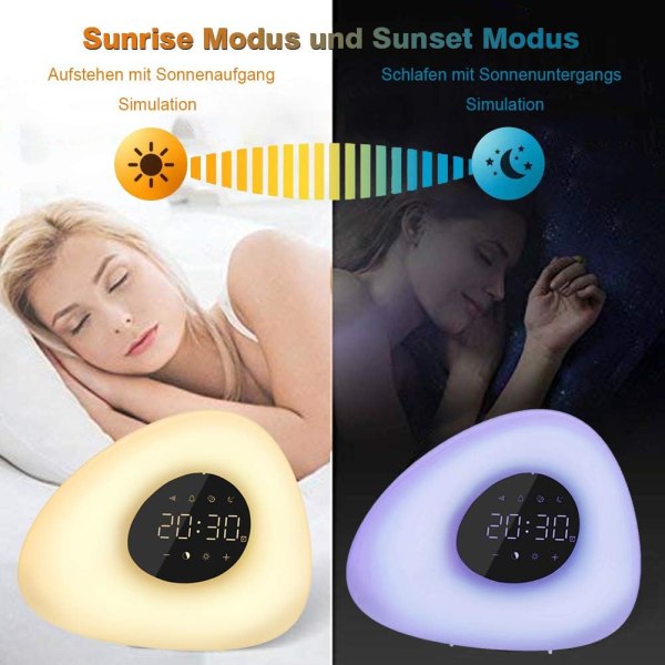 Wake Up Light Light Alarm Clock - Sunrise Sunset Simuleringsvækkeur med alarm, 10 lysstyrke, snooze-funktion