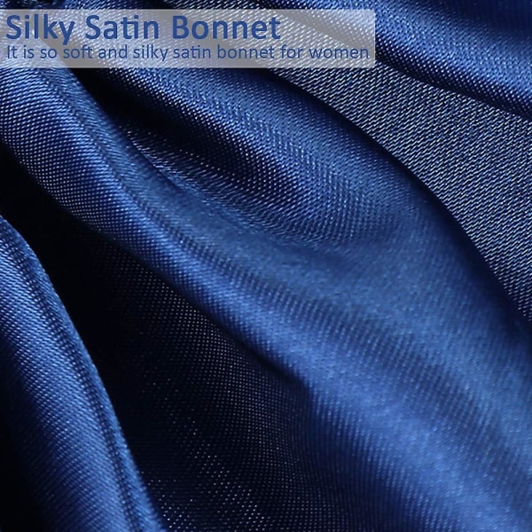 Blue Silk bonnet för naturligt hår huvar för kvinnor, satin luva för långt hår för att sova, stor kroppsinpackning