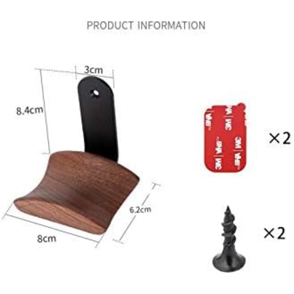 Hodetelefonstativ, hodetelefonstativ, hodetelefon-veggmontert hodetelefonholder for lyd-, studio- og PC-spillhodetelefoner (valnøtt)