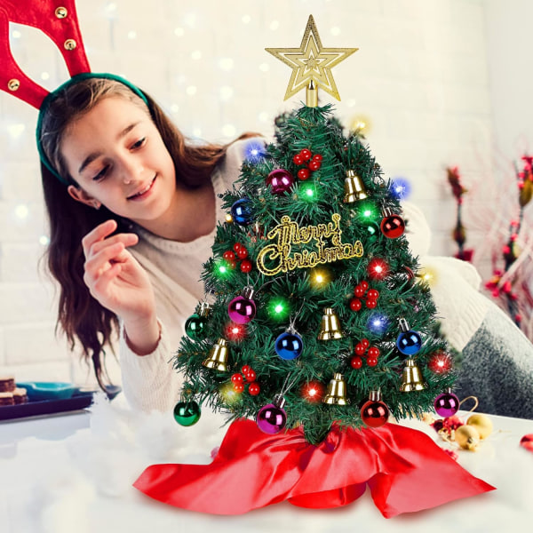 Juletræ skrivebord, 45 cm gul stribe mini kunstigt julefyrtræ, til desktop ferie dekoration