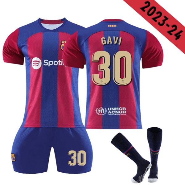 2023-2024 Barcelona hjemmefodboldtrøje til børn nr 30 Gavi 12-13years