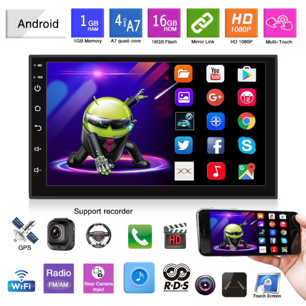 7" 2din Android Autoradio Bilstereo Bilstereosystem Pekskärm GPS Navigation Stereo Bilvideo med 12 LED-kamera