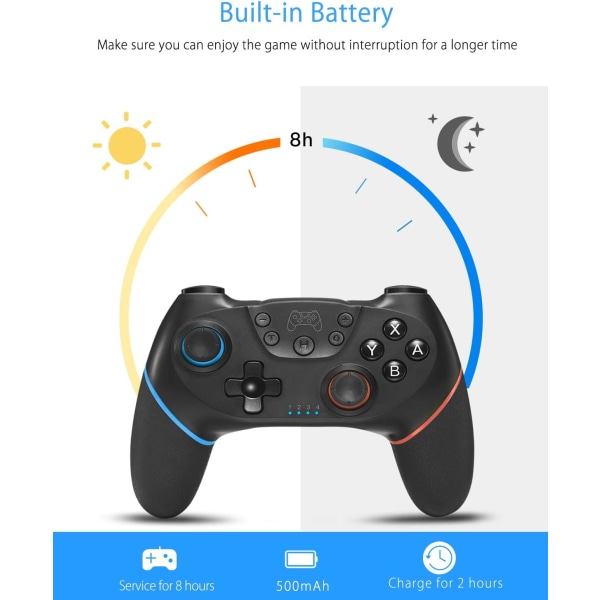 Switch Controller, Wireless Pro Controller til Switch Remote Gamepad med Joystick, Justerbar Turbo Vibration, Ergonomisk skridsikker (blå-rød)
