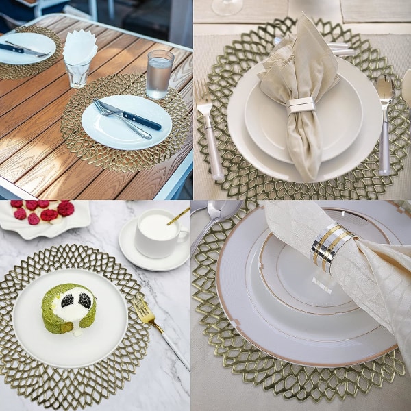 Rund ihålig bordstablett, 6 bitar bordstablett, PVC-tvättbar halkfri bordsunderlägg 38 cm ihålig matta för restaurang, matsal, kök