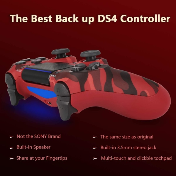 PS4 trådlös Bluetooth spelkontroll PS4-kontroll med ljusfält（röd）