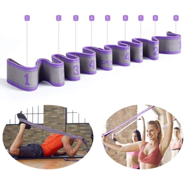 2 deler elastisk treningsstropp, yoga-stretch-bånd med 9 ringer, treningsløkkebånd, stretch-latin-band, for yoga, Dan