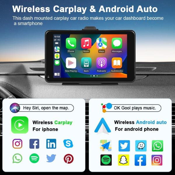 Universal 7' Bilradio Multimedie Videoafspiller Trådløs Carplay Og Trådløs Android Auto Touch Screen Til Nissan Toyota 7inch 64G TF Card