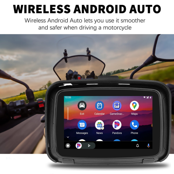 5-tums IPS-pekskärm Bärbar Motorcykelnavigator Stöd för trådlös CarPlay & Android Auto Vattentät