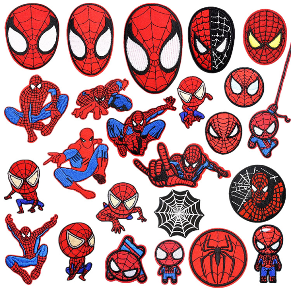 24st Spiderman Strykplåster, Broderi Strykplåster DIY Klädlappar Blomsterdekaler. Sy applikationer