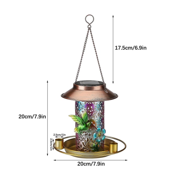 Solar Fuglefoder til at hænge udendørs, vandtæt Solar Metal Wild Hummingbird Feeders, lanternelys