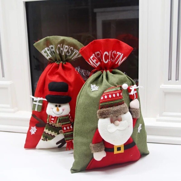i 3-paknings julesekkposer med snøring, julegavepose Godteripose Goody Treat-pose for godteripapir, julepynt