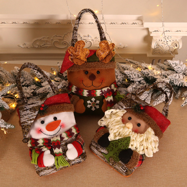 Julegaveposer i kunstskinn, 3 stk julepapirposer med håndtak Julegaveposer med juletrykk til julegaveinnpakning