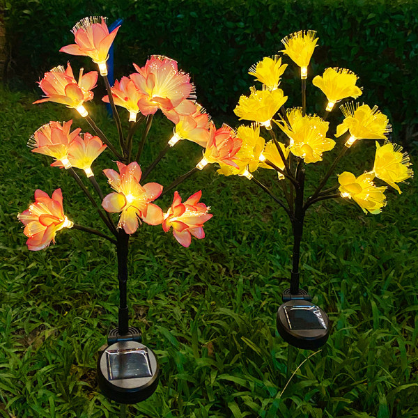 Solar Blomsterdekorationslys, 2 Pack Camellia Flower Lights med 1 Solpanel til Have Plæne Yard Party Julepynt