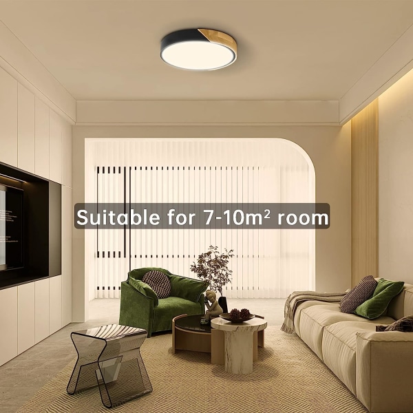 Sort LED-loftslampe, 18W moderne træloftslampe, til soveværelse køkken stue, Ø30cm * 5cm, naturligt lys, 3000K varm hvid