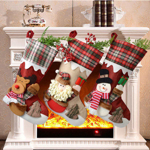 3 kpl joulusukat, 40 cm isot henkilökohtaiset joulusukat, sisätiloissa riippuva joulukuusen ikkunakoristelu, lahjapussilaukku lapsille ja Adulle