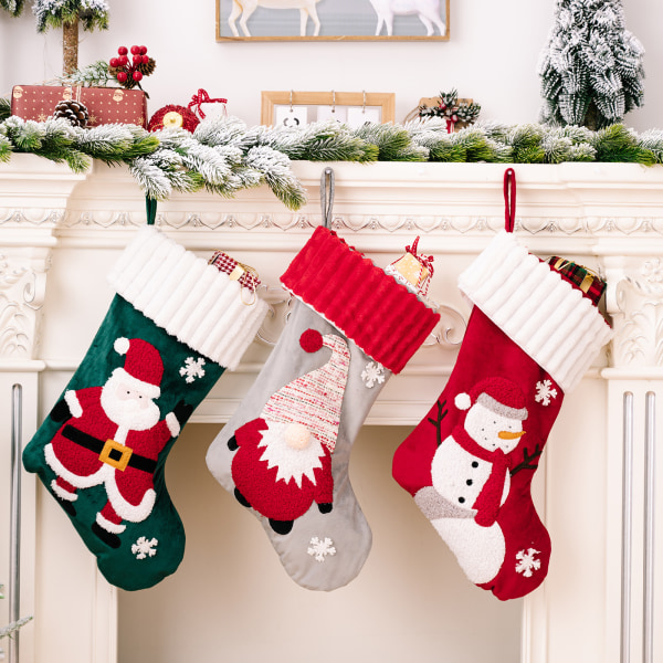 3 Pack joulusukat joulupukki, lumiukko, poro, huopaapplikaatio, joululahjat, karkkikassit, joulukuusenkoristeet