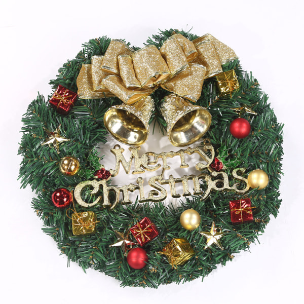 30 cm kunstig juledøråpning Vegghengende rottingkrans Hjemmefest Festlig tredekor med bowknot-jingle kongler eller snøflak (C)