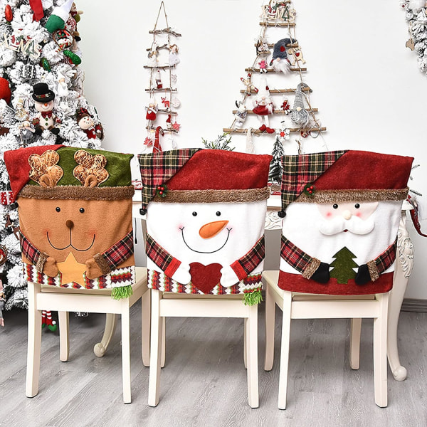 3 kpl joulutuolin cover ruokasaliin, joulupukin lumiukko jouluaterian tuolien cover, cover keittiöhotelliin Holiday Party D