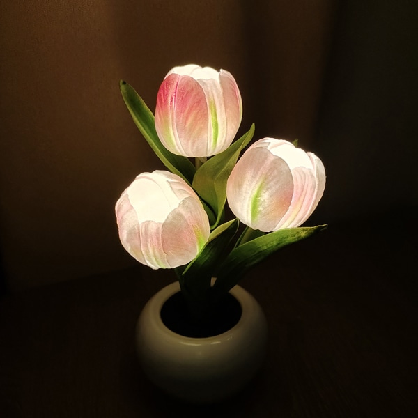 LED-tulpanblomkruka Ljussimulering Blomkruka Keramiskt ljus Atmosfär Nattljus Dekorativ prydnad (rosa, 1 förpackning)