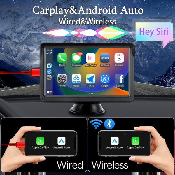 CarPlay Android Auto Bilradio Multimedia Videospiller 7-tommers bærbar berøringsskjerm med fjernkontroll radio and camera