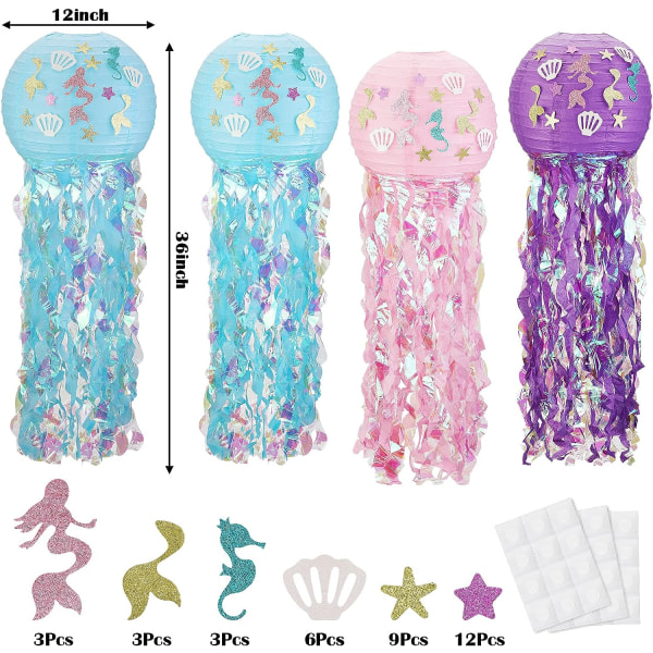 Papirlanterner til hængende vandmænd 3-pak glitterlanterner til piger Fødselsdagspynt i soveværelset
