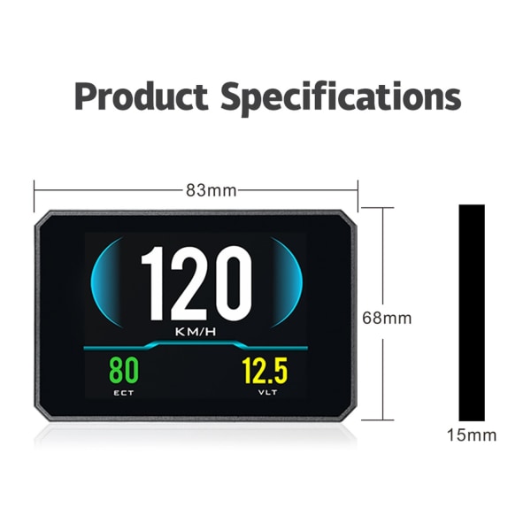 P16 Head up Display OBD Smart HUD Auto Digital Meter OBD2 Port Advarsel Forrude Alarmsystem