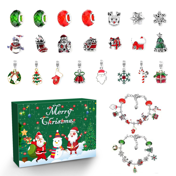 (1 pakke) Jule-nedtelling-adventskalender, fylt med 24 solide førsteklasses julearmbånd-tema ferieoverraskelser
