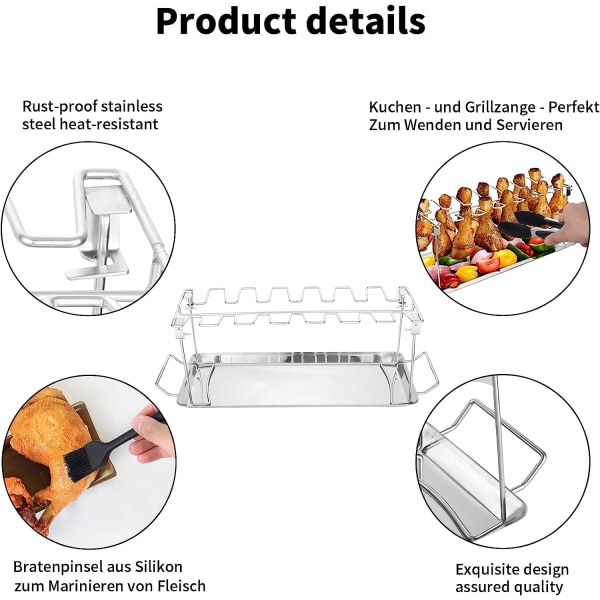 Kyllingtrommestativ med plass til 14 lår, kyllingstativ, kyllinglårstativ, BBQ-kyllingstativ, grillstativ for kyllinglår