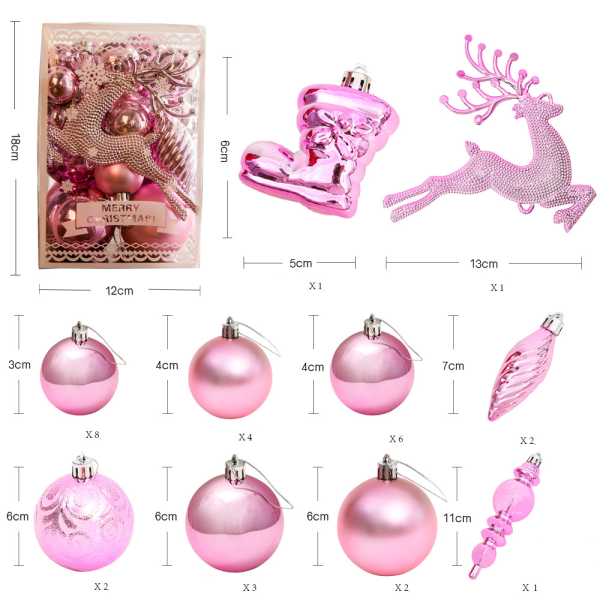 30 stk julekuler dekorasjon, juletre kugler sett (rosa), tre dekorative kuler, juletre ball ornament, for juletre anheng