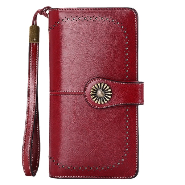 Viininpunainen eurooppalainen ja amerikkalainen lompakko Naisten pitkä vetoketju Nahkainen naisten lompakko Nahkainen lompakko Suuri tilavuus käsilaukku