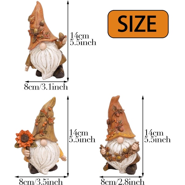 Høstnisser Borddekor, Dekorative Harvest Gnomes Harpiksfigurer for innendørs bordplate Høsttakkefest hjemmedekor, 29 cm