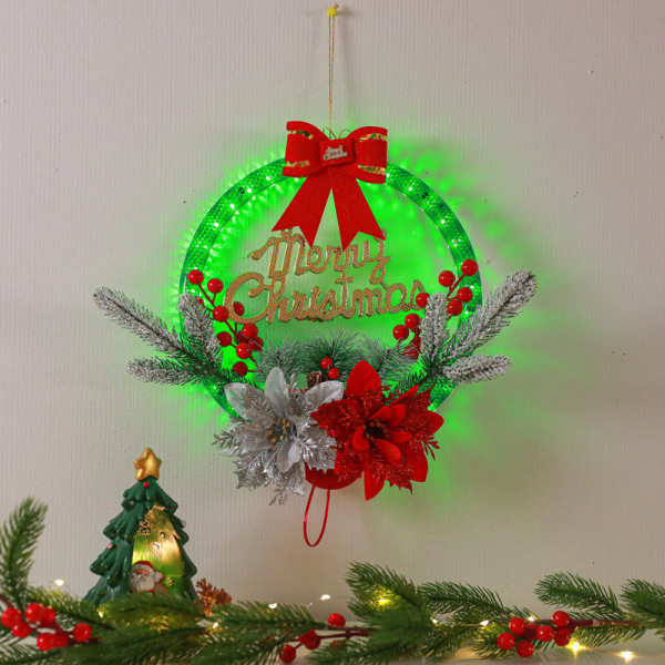 Jul Led dekorative lys, julekrans dekorasjon, bue furu nål gren diy glødende tre ring anheng