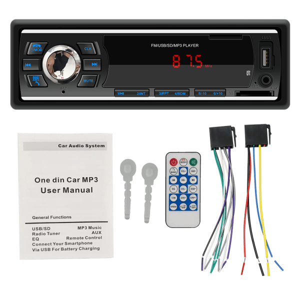 12V bil MP3-spiller Bluetooth håndfri FM-radio fargerik lys maskin bilstereo