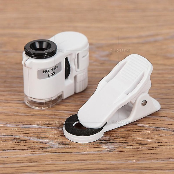 60x Smart Mobiltelefon Mikroskop Zoom Mikrokamera Clip Med LED Ljus Vit