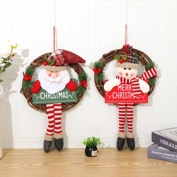 Juledukke dørkrans, hengende julekrans kranser dekorasjon, julenisse snømann hengende ornamenter, til hjemmet Butikkvindu Lobby jul