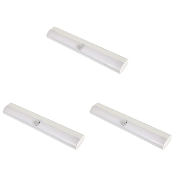 3stk Bevegelsessensor Skap Lys Strip Nattlys Trådløs Lysstang For Korridor Garderobe Kjøkken (hvitt lys) White 19X3CM