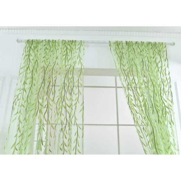 Tyll Vindusgardiner Sheer Sheer Willow Voile Grønn Tyll Sheer Leaf Gardin Elegant Vindu Voile Paneler Draper for