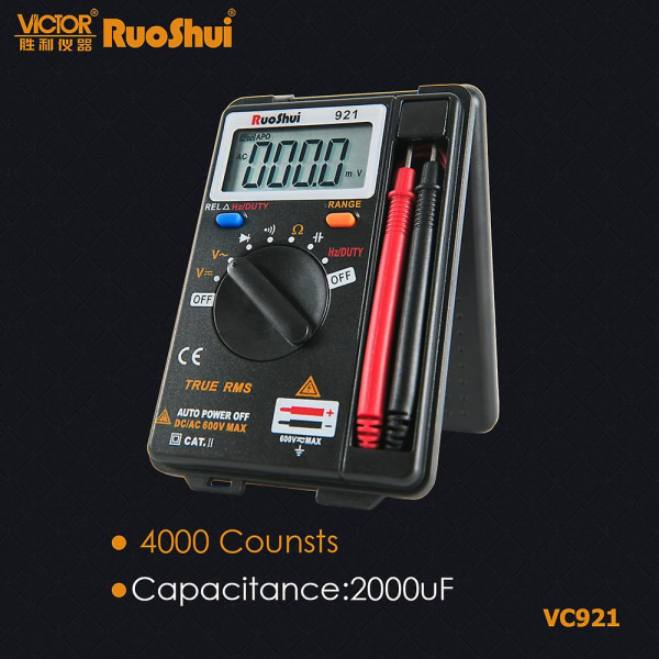 Vc921 4000 Counts Mini Palm Digital Multimeter Spenningsmotstand Kapasitans Sammenleggbar Multimetro elektrisk tester