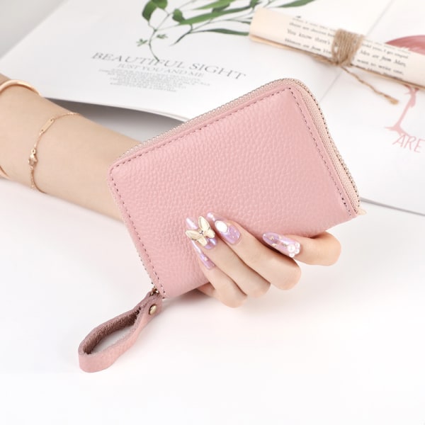 Kredittkortlommebok, Zip-kortholder for kvinner, RFID-blokkering, nøkkelring, liten størrelse (1 pakke, rosa)