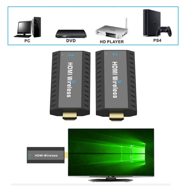 Trådlös HDMI-förlängare Videosändare Mottagare Skärmspegel 1 Pc Till 2 Tv