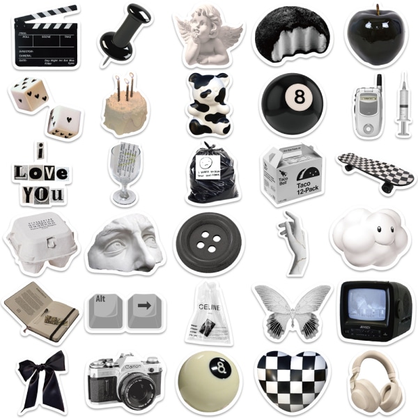 Sæt med 61 sjove vinylklistermærker, sort og hvid minimalistisk stil stort bulk-klistermærke til bærbar computer, telefon, flasker