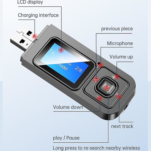 Trådløs Bluetooth 5.0 Modtager Sender Digital Display Adapter