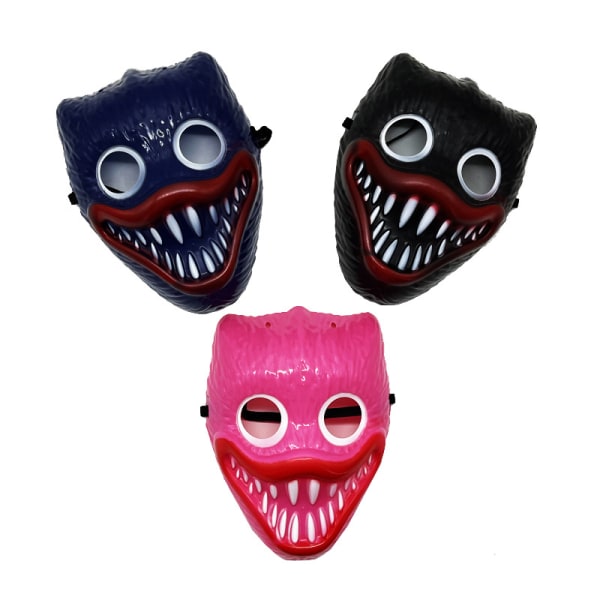 3-pack Halloween Poppy Playtime Skrämmande korvmun plastmasker (rosa+svart+blå)