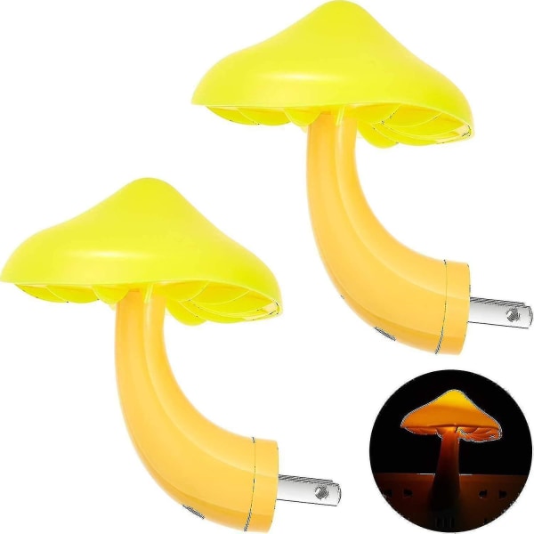 2 Led Mushroom Night Lights, Light Control Socket Lights, Gul Led Light Sensor Night Lights, Mini Magic Mushroom Sängbordslampa (gul)